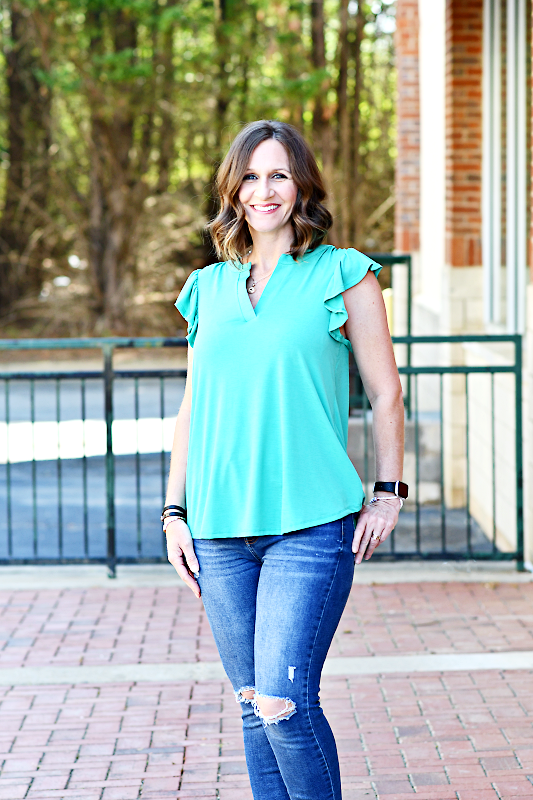 Flutter Sleeve Top in Emerald