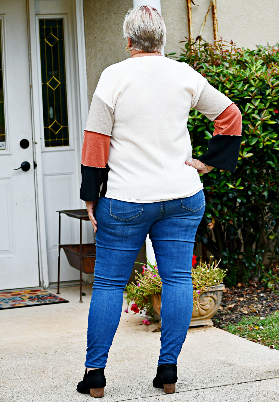 Color Block Reversed Coverstitch Detail Top in Cream