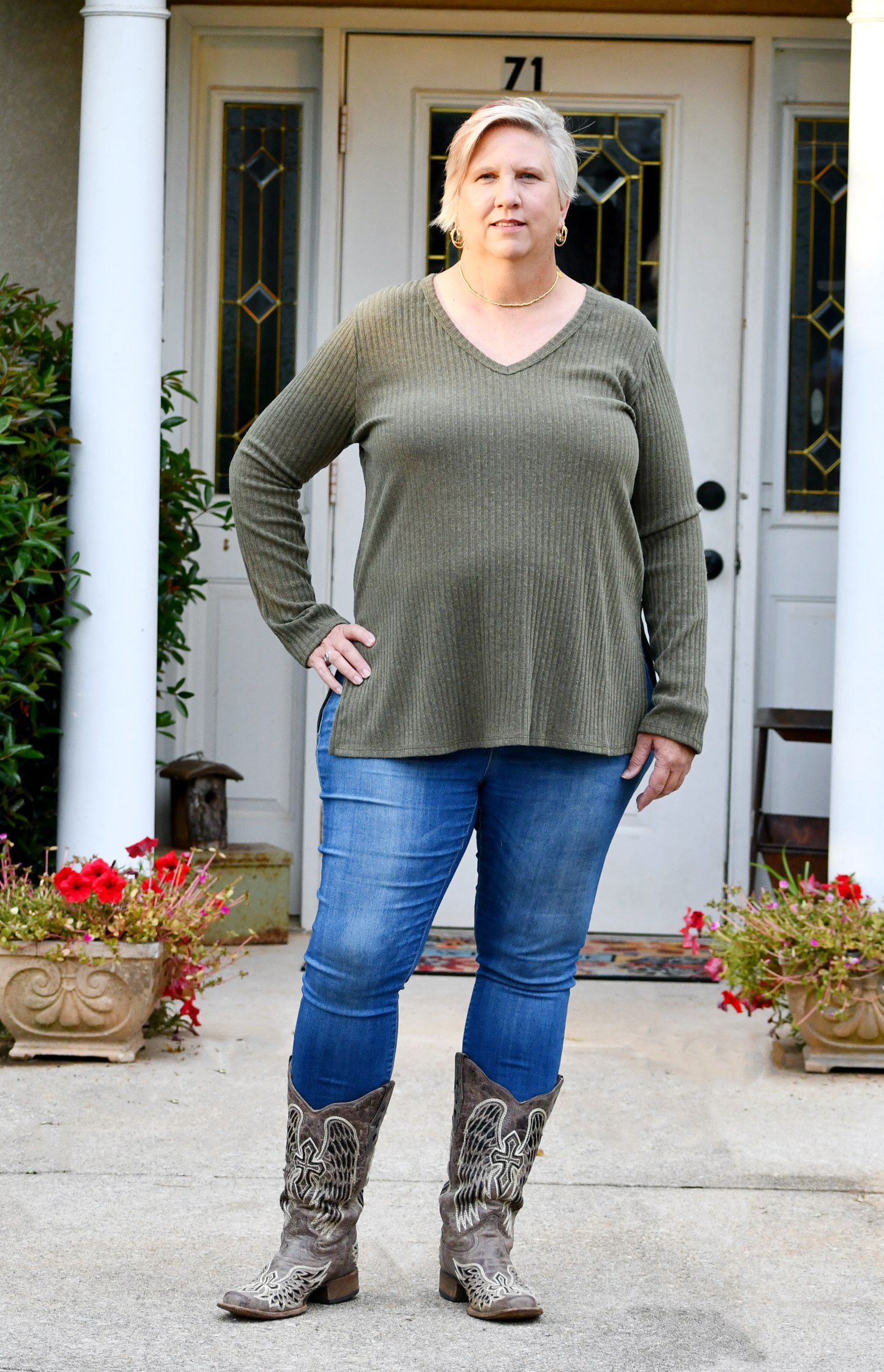 Ribbed Knit Top in Dark Moss