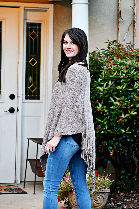 Tasseled Poncho in Plum