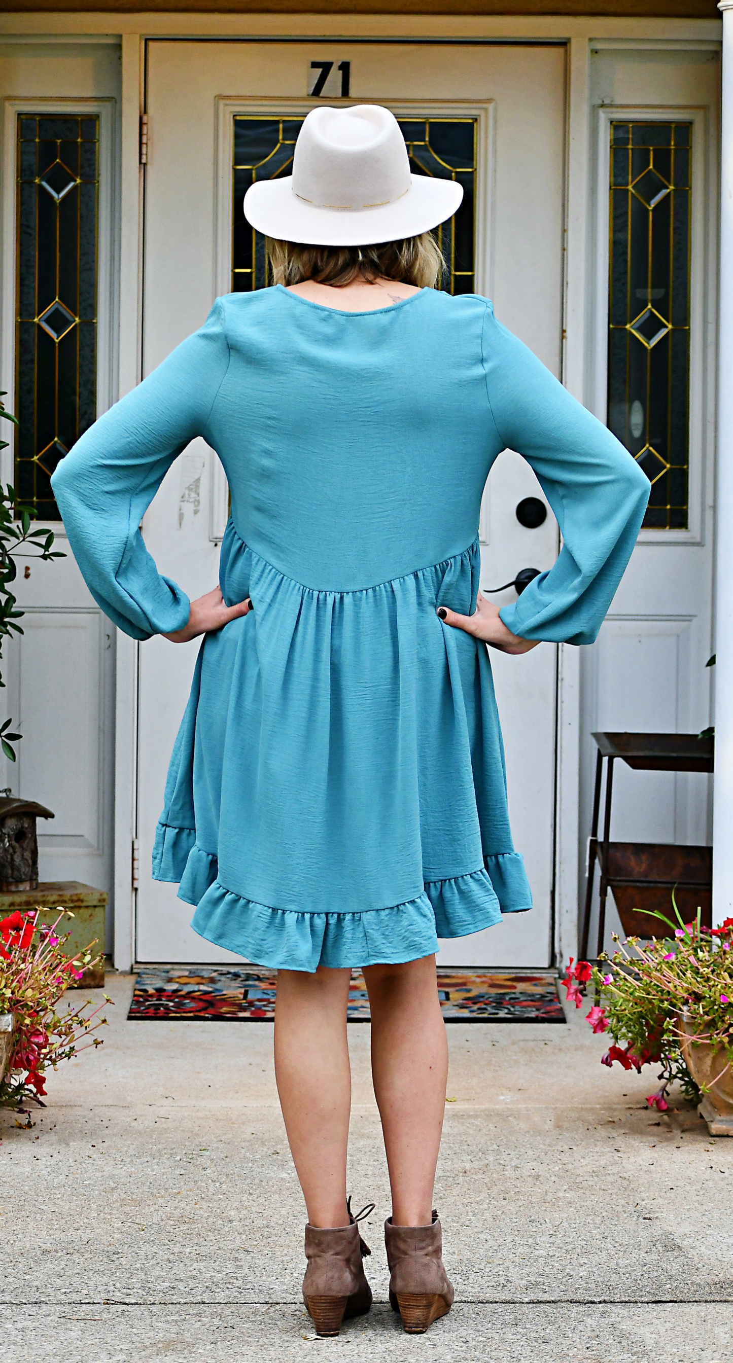 Long Sleeve Empire Waist Dress in Seafoam
