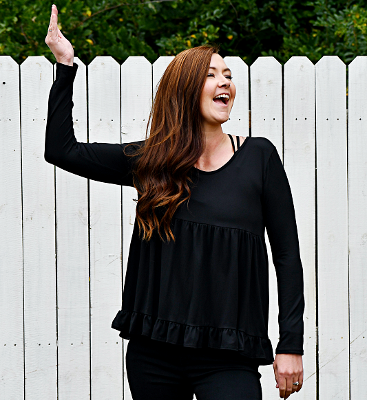 Ruffle Tiered Hem Babydoll Top in Black