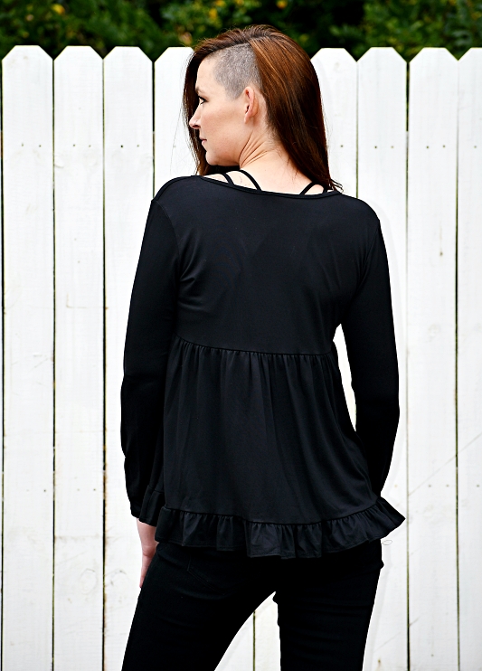 Ruffle Tiered Hem Babydoll Top in Black