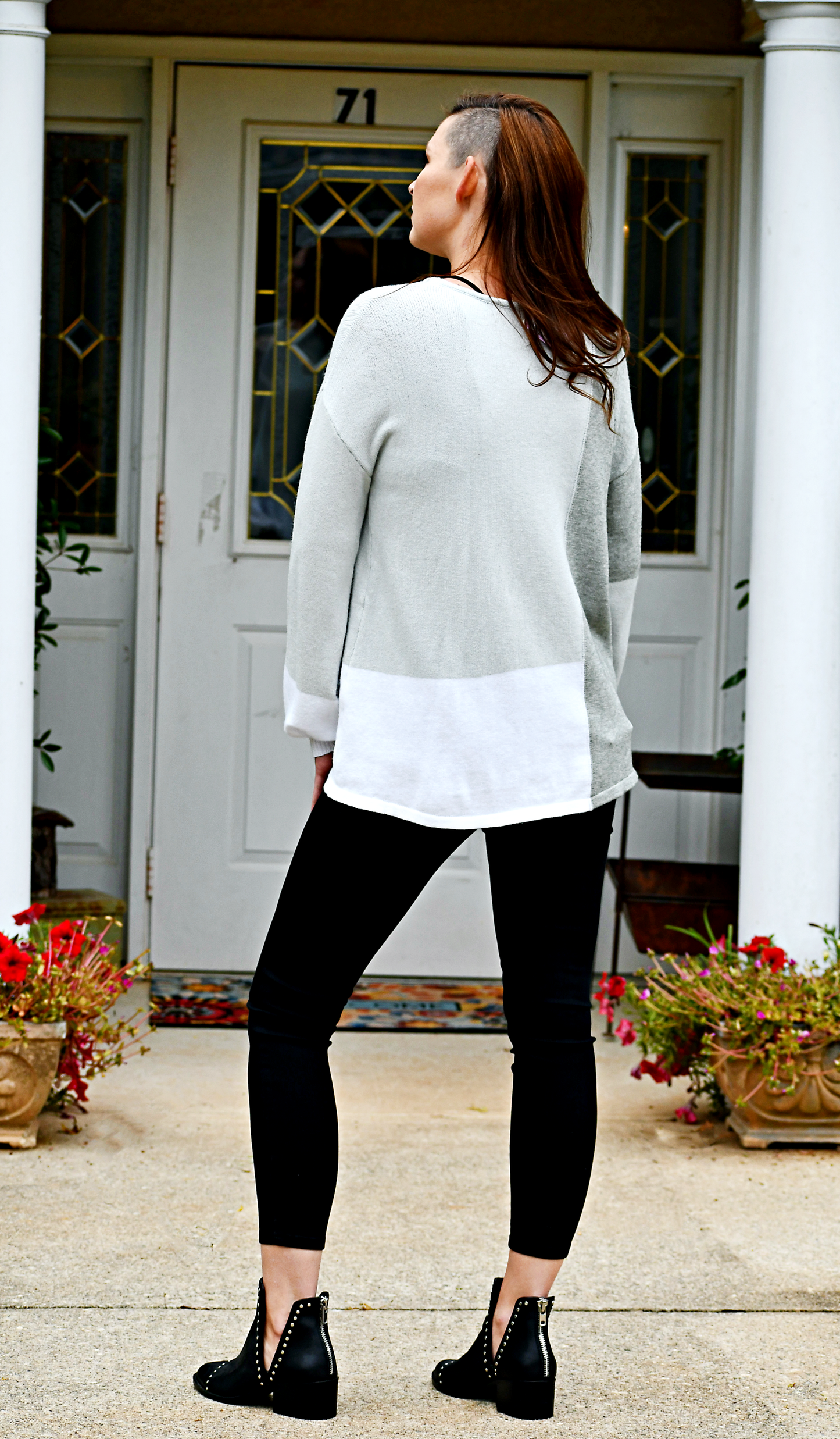 Color Block Knit Tunic Sweater in Grey