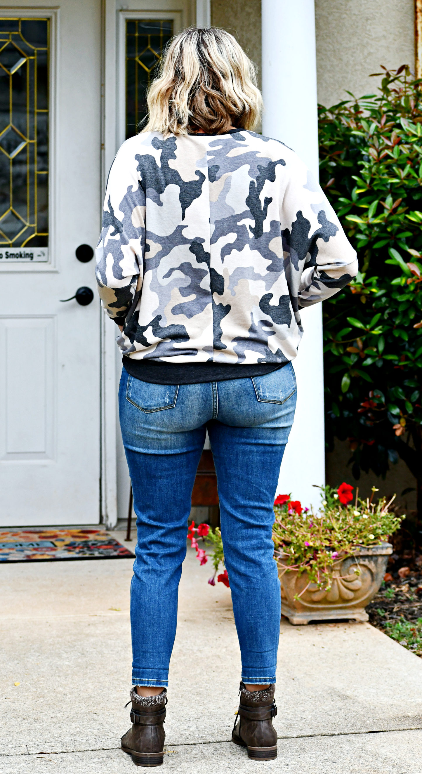 Camo French Terry Top in Grey