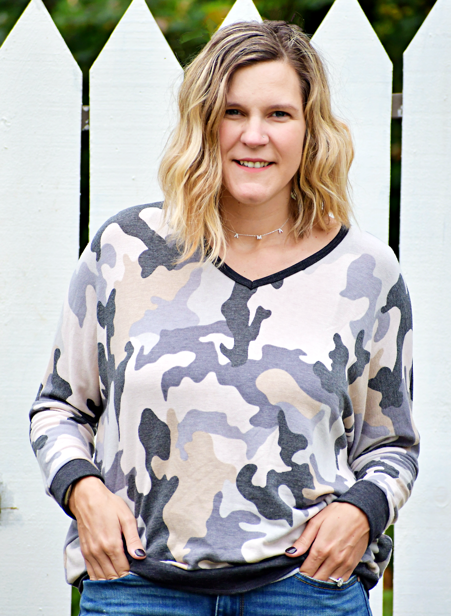 Camo French Terry Top in Grey