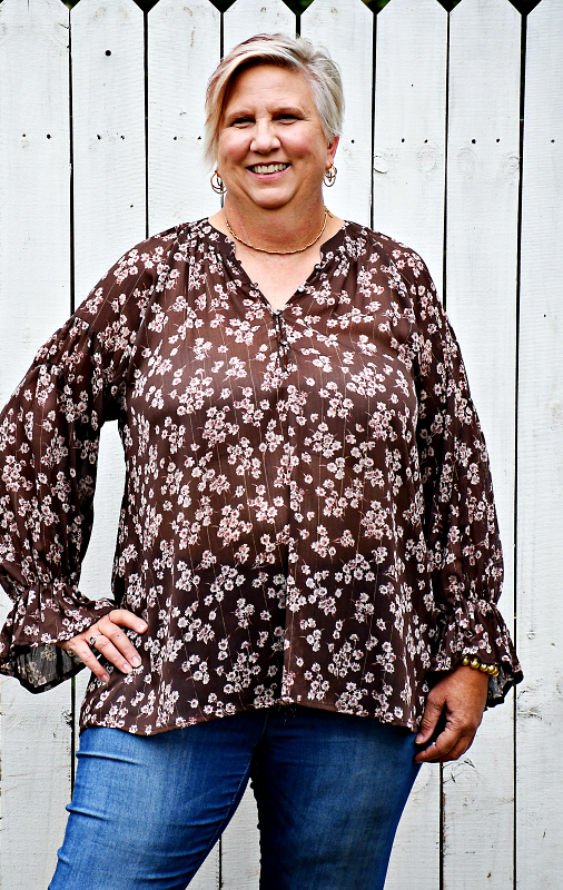 Floral Long Sleeve Top in Brown
