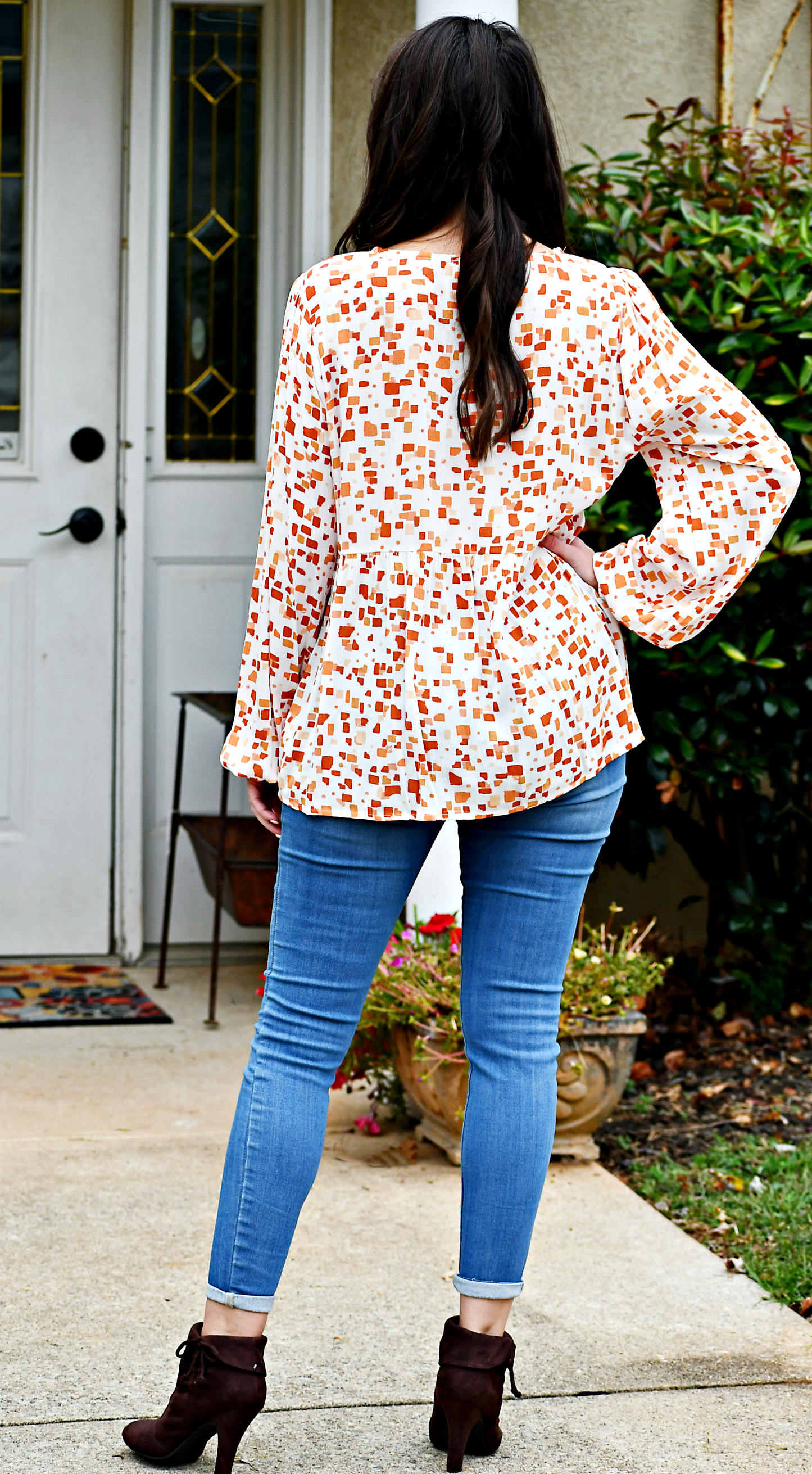Floral Embroidery Detail Top in Rust