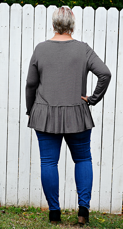 Pin Striped Tiered Hem Knit Top in Mocha and Black