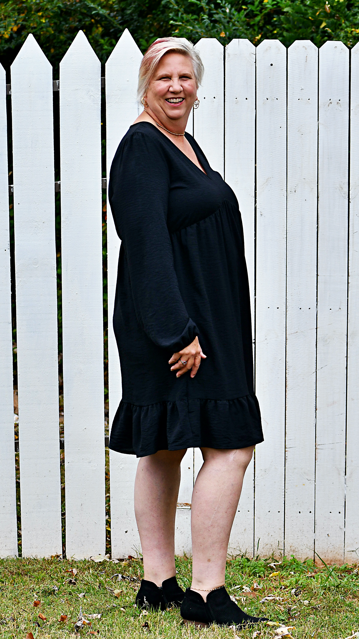 Long Puff Sleeve Babydoll Mini Dress in Black