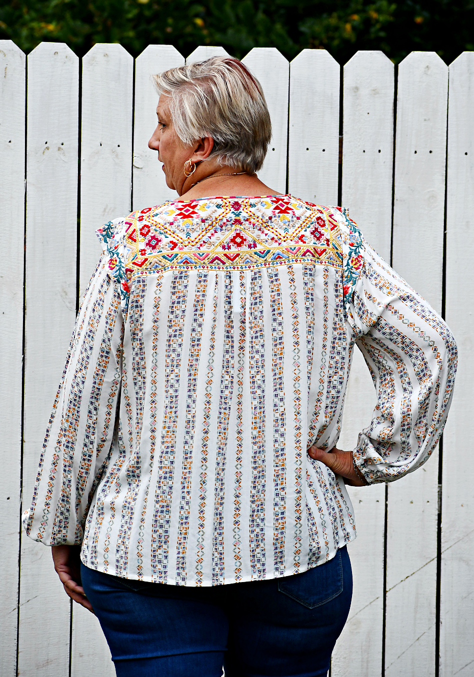 Aztec Embroidery Top in Ivory
