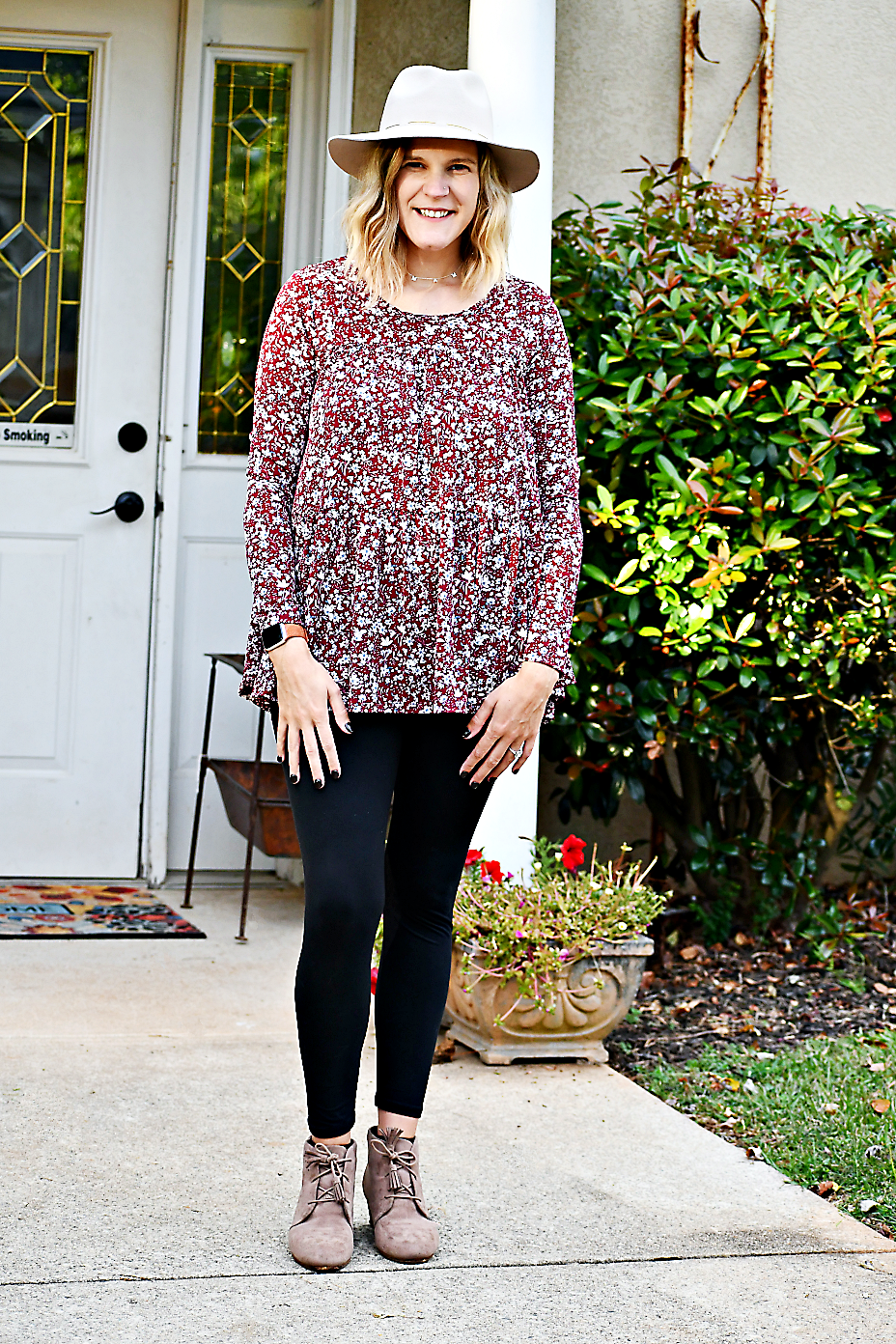 Long Sleeve Tiered Floral Top in Burgundy