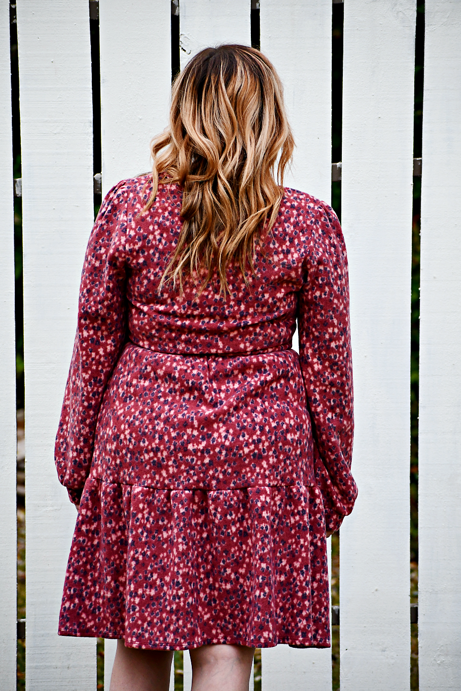 Quarter Sleeve Floral Mini Dress in Burgundy/Black