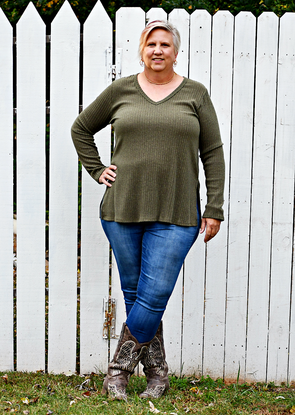 Ribbed Knit Top in Dark Moss