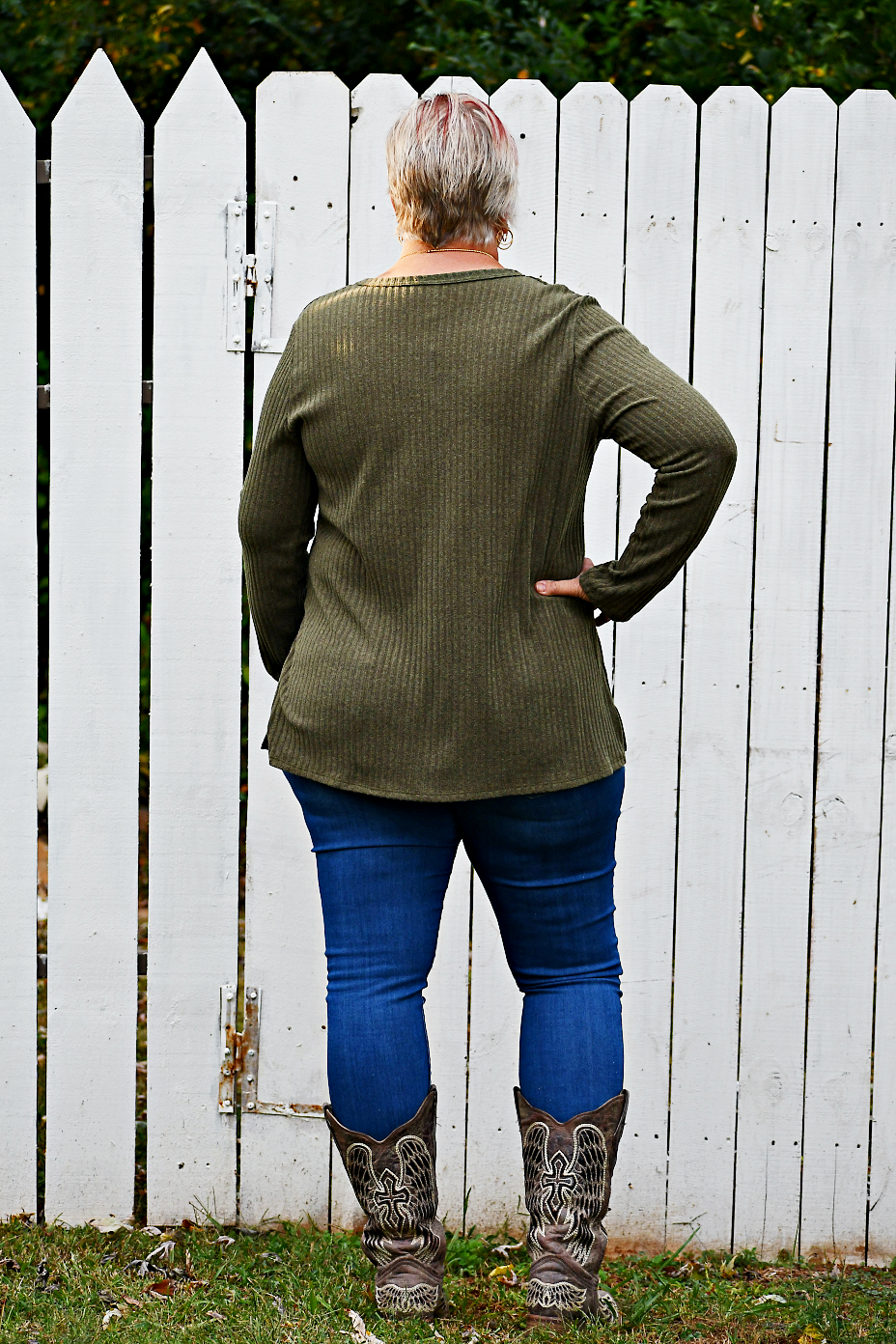 Ribbed Knit Top in Dark Moss