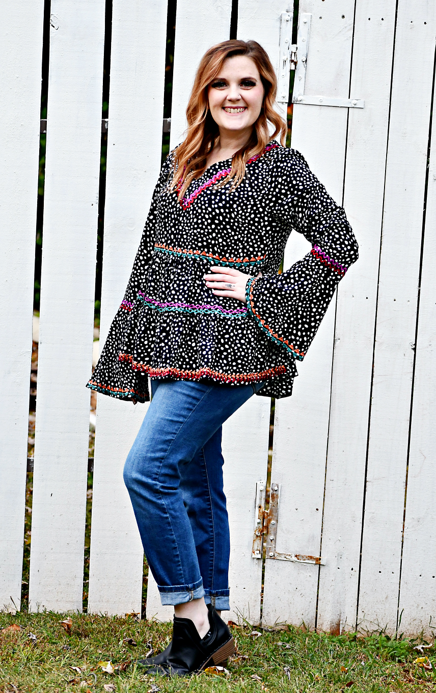 Leopard Print Babydoll Top in Black