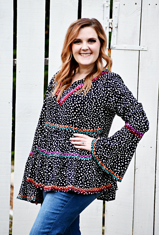 Leopard Print Babydoll Top in Black