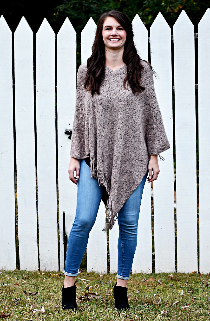 Tasseled Poncho in Plum