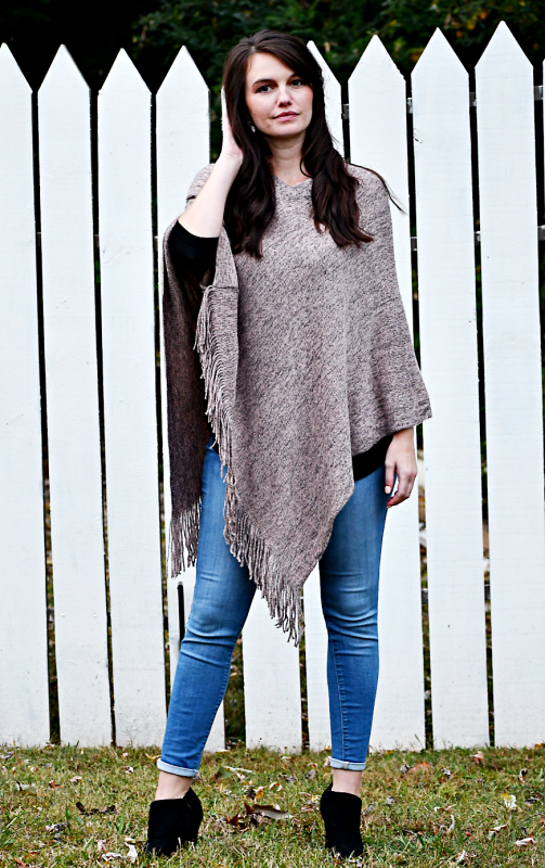 Tasseled Poncho in Plum