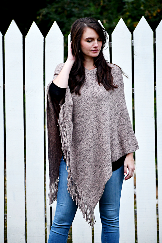 Tasseled Poncho in Plum