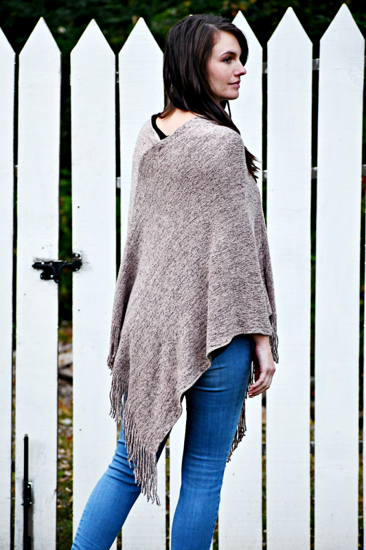 Tasseled Poncho in Plum