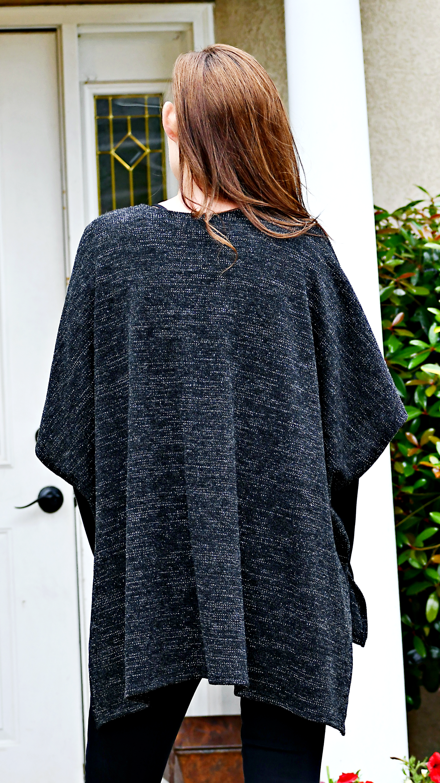 Short Sleeve Heathered Knit Cardigan in Black
