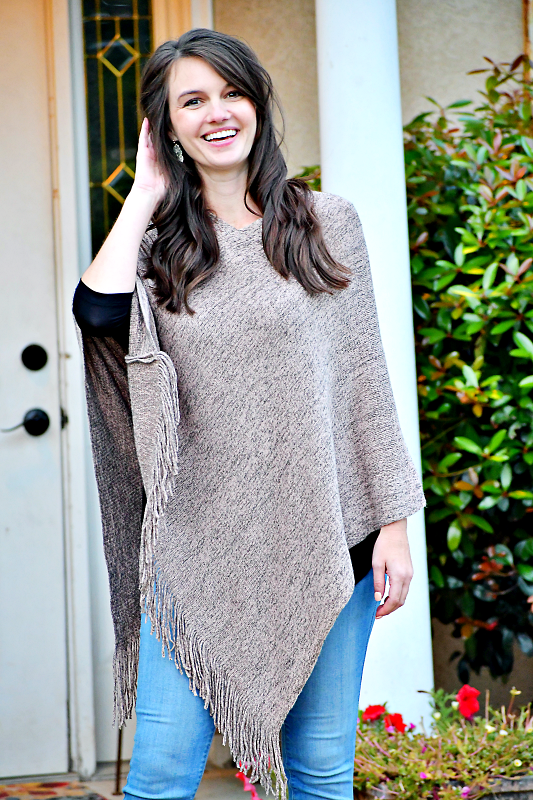 Tasseled Poncho in Plum