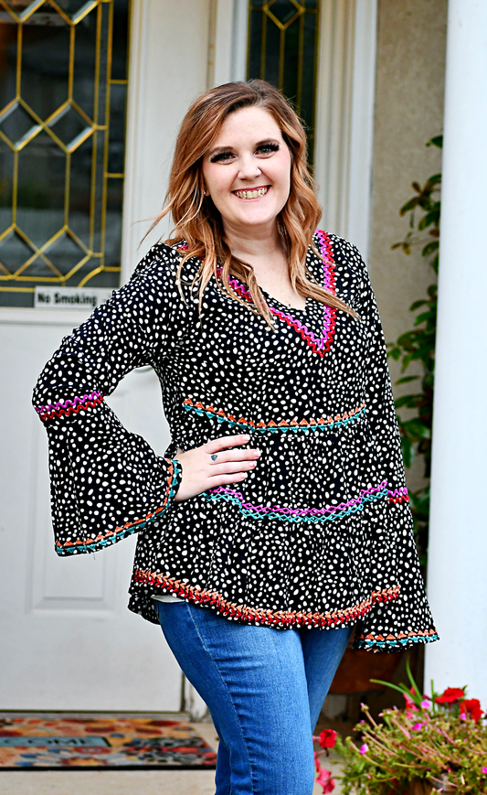 Leopard Print Babydoll Top in Black