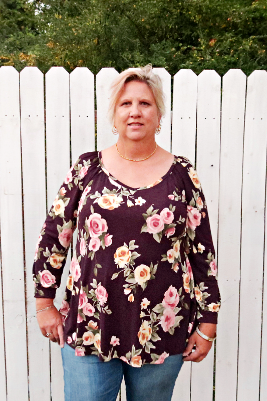 Floral Long Sleeve Top in Plum
