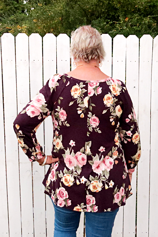 Floral Long Sleeve Top in Plum