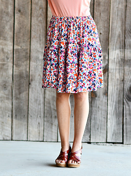 Ruffled Tiered Floral Print Skirt in Off White