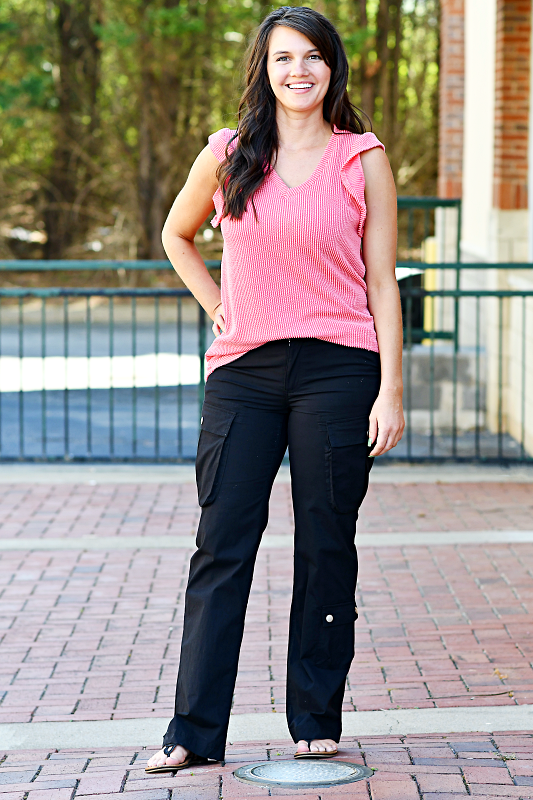 Butterfly Sleeve Ribbed Top in Coral