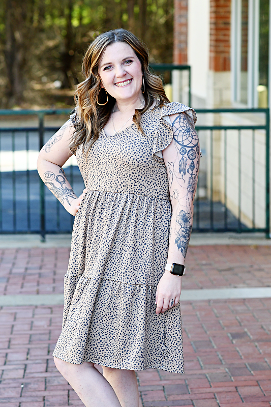 Animal Print Tiered Mini Dress in Khaki