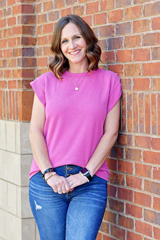 Dolman Sleeve Ribbed Top in Magenta