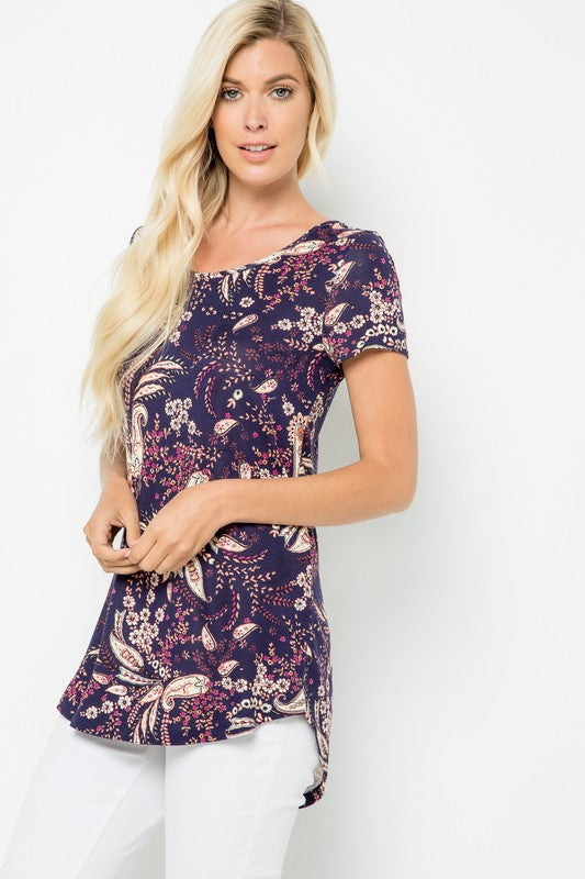 Paisley Criss Cross Top in Navy