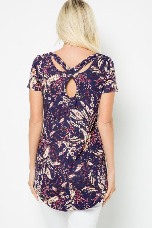 Paisley Criss Cross Top in Navy