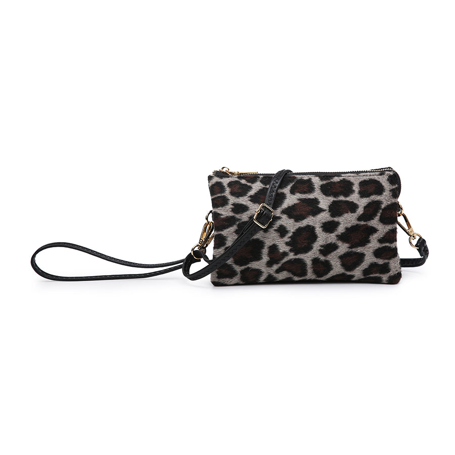 Soft Cheetah Print Compartment Wristlet Crossbody in Black/Coffee