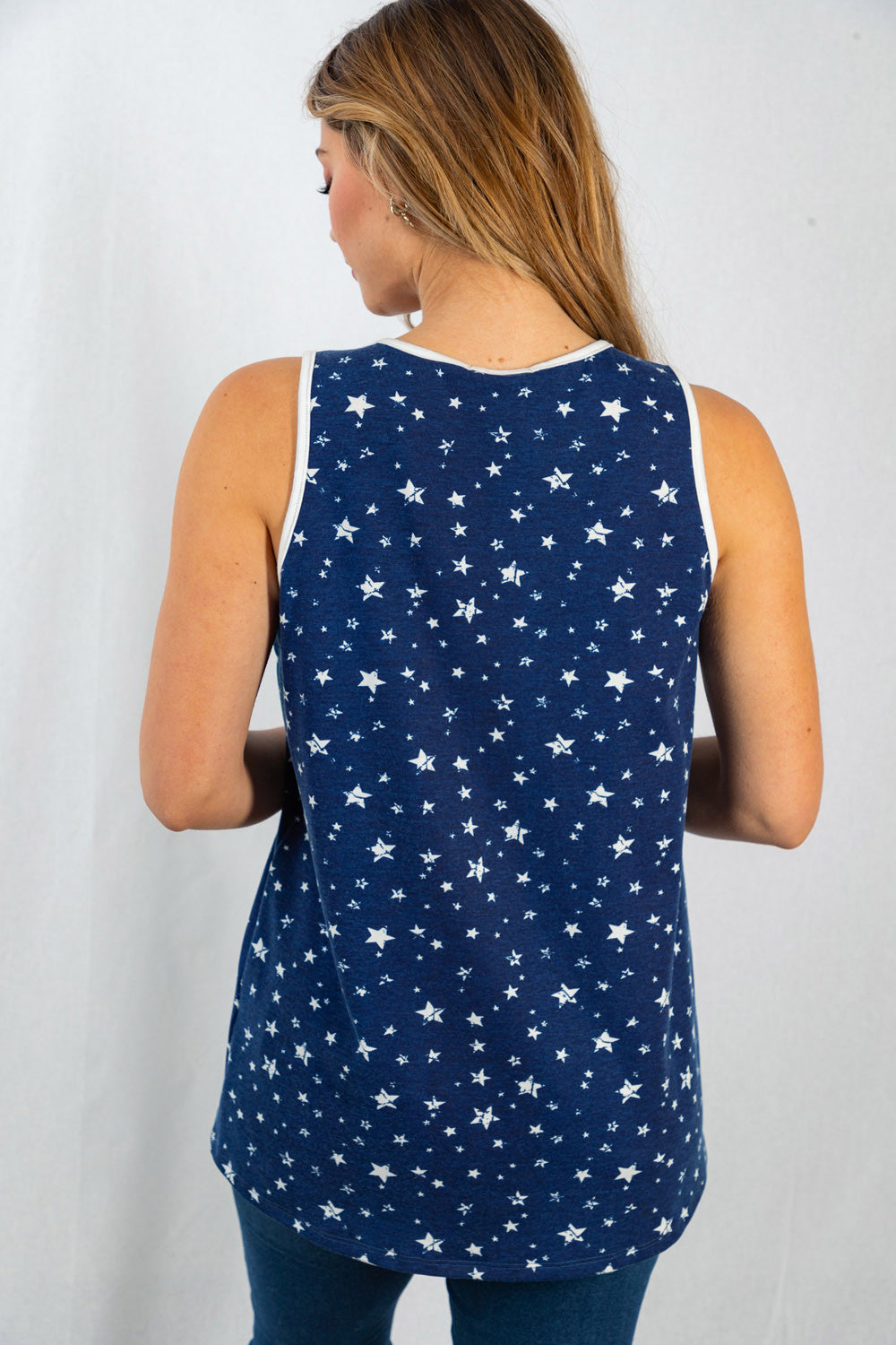 Sleeveless Star Print Top in Navy