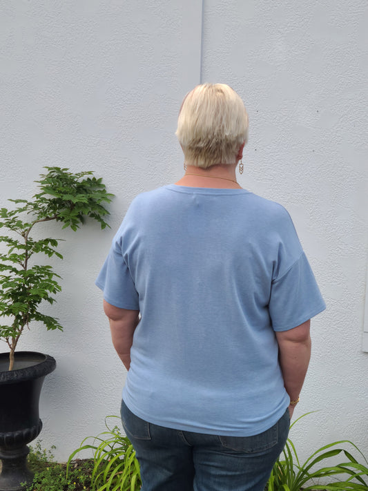 Round Neck Short Sleeve Top in Blue