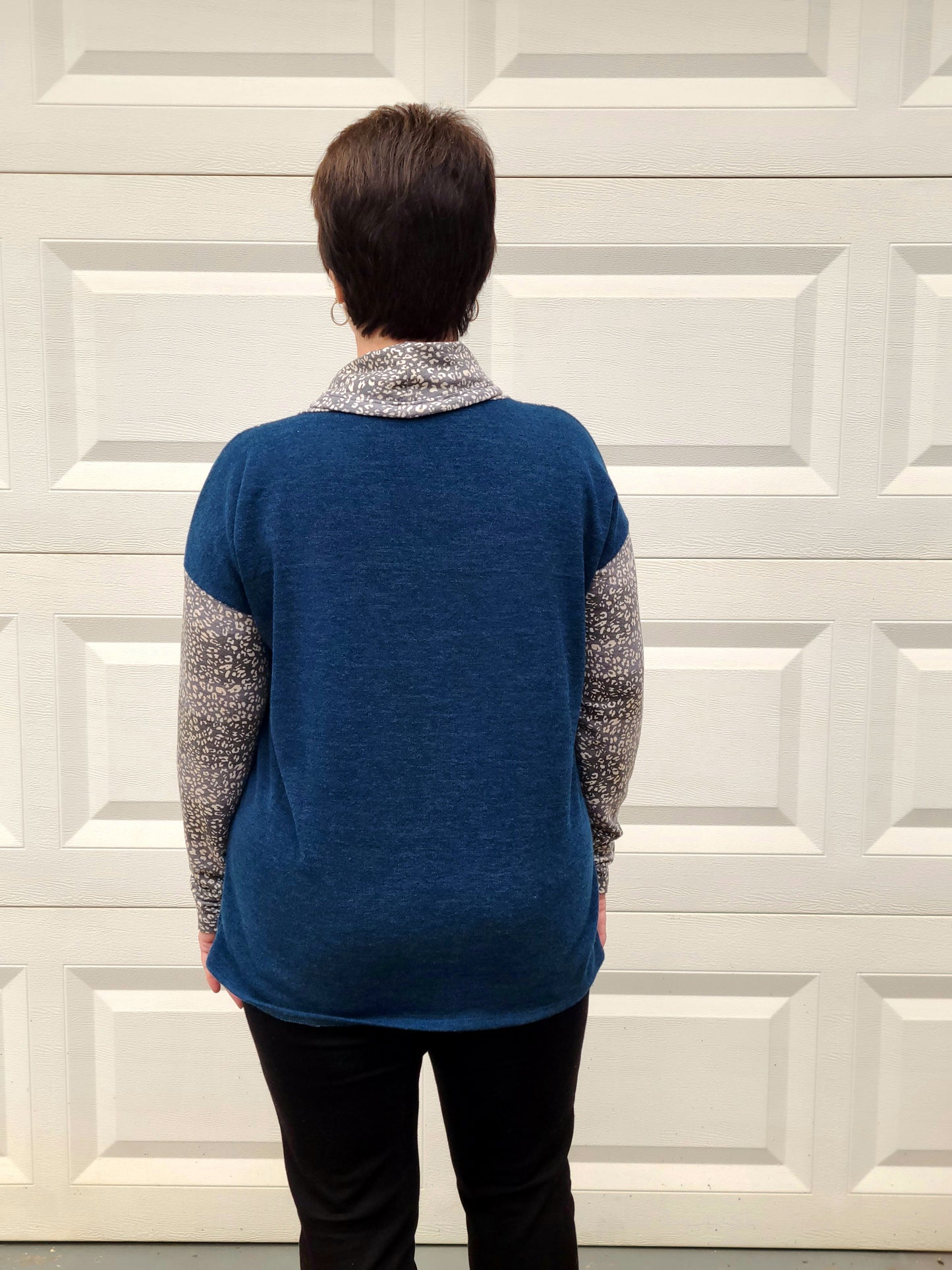 Cowl Neck Animal Print Top in Dark Teal