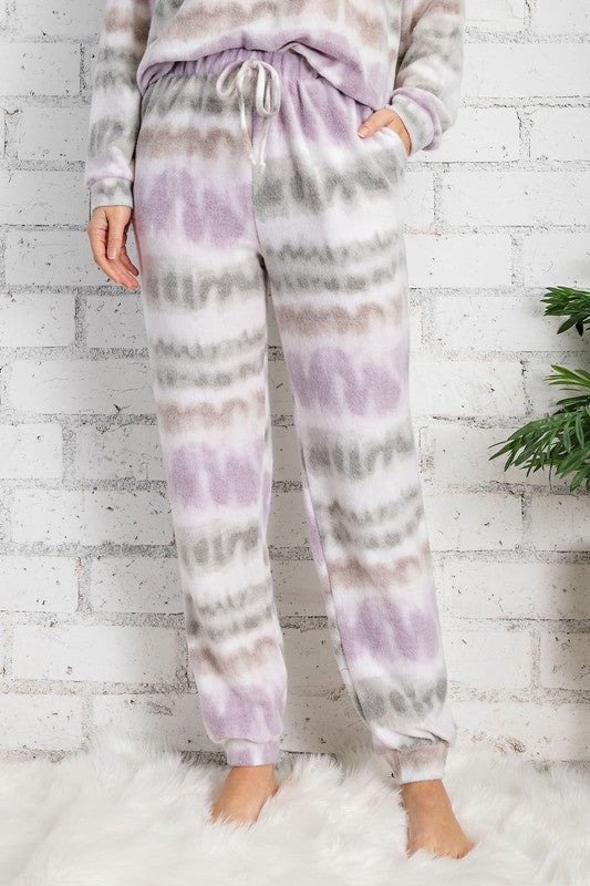 Tie Dye Brushed Loungewear Set in Olive/Lavender