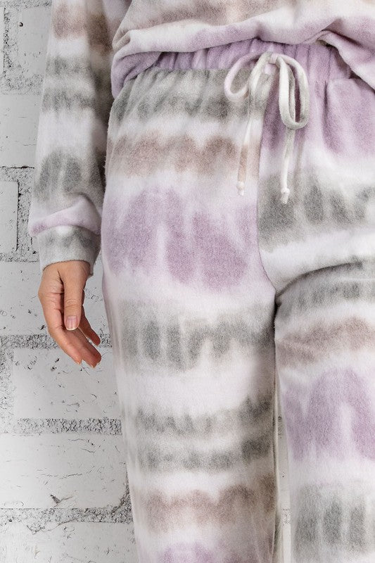 Tie Dye Brushed Loungewear Set in Olive/Lavender