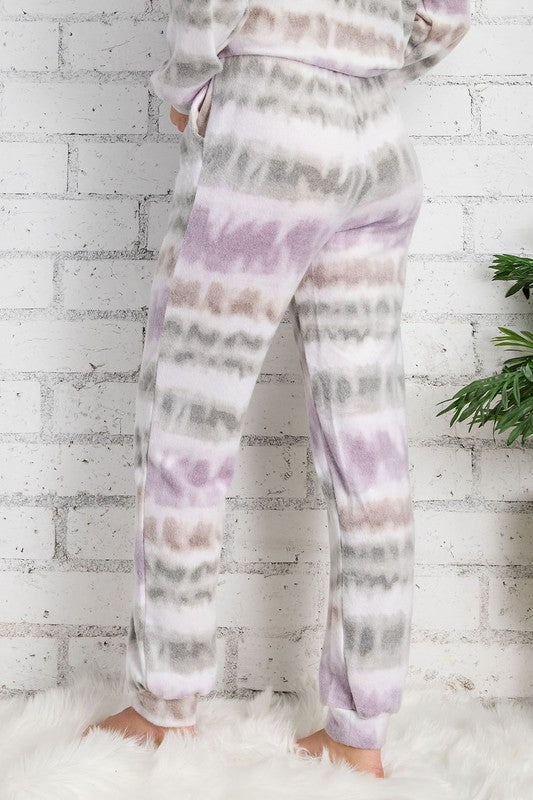 Tie Dye Brushed Loungewear Set in Olive/Lavender