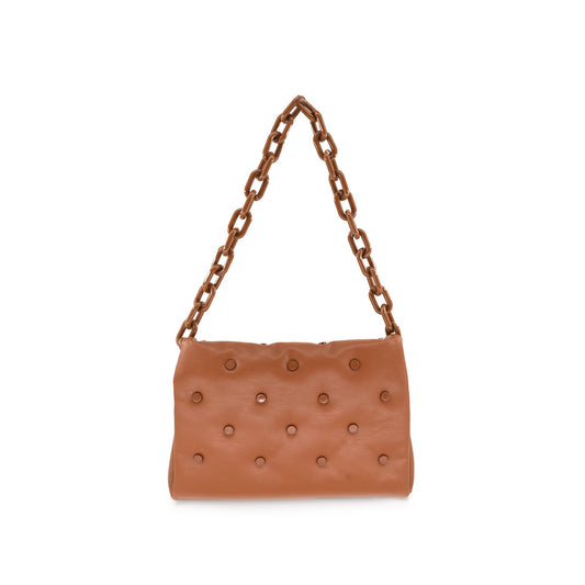 Puffy Stud Shoulder Bag in Tan