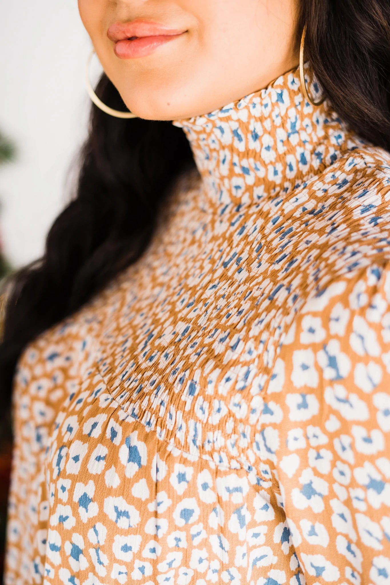 Leopard Print Smocked Top in Camel