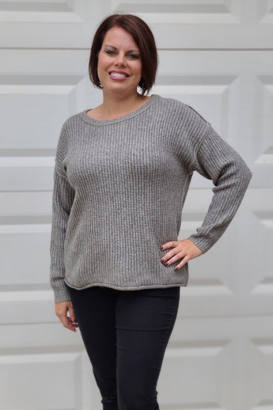 Knit Long Sleeve Sweater in Gray
