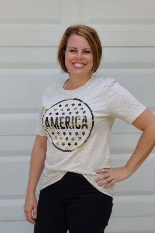 Camo America Graphic Tee in Natural Heather