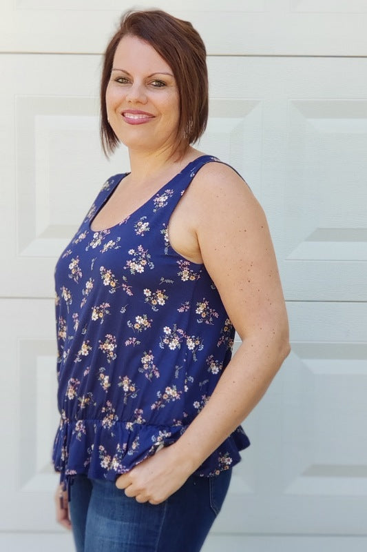 Sleeveless Floral Woven Top in Navy