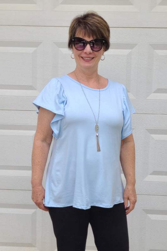 Casual Butterfly Sleeve Top in Sky Blue