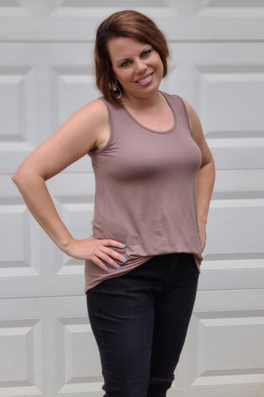 Knit Scoop Neck Tank Top in Mocha